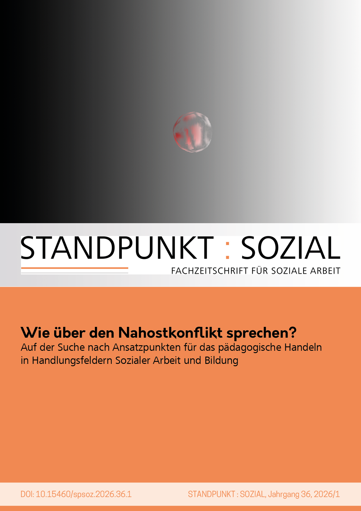 Ein Farbverlauf von Schwarz zu Weiß, in der Bildmitte ein vom Farbverlauf durchdrungener rot schimmernder "Nucleus" (Bild: J.Georg Brandt)