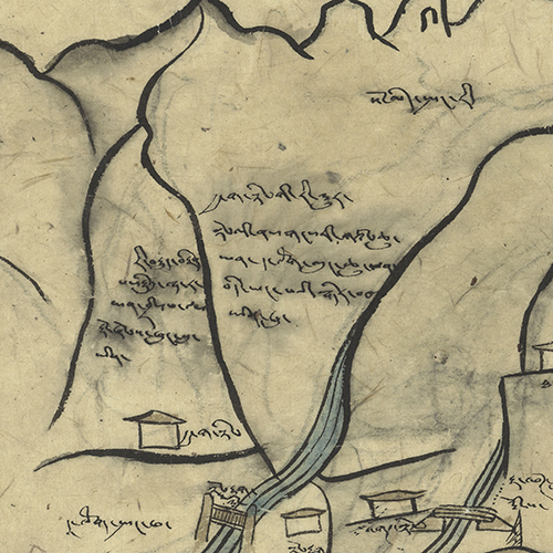 Ethnographic Museum at the University of Zurich, Harrer Collection, VKM Zürich 14484, Tibetan manuscript map, detail.