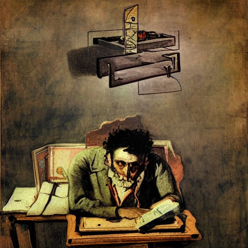 Computergeneriertes Bild (DreamStudio) nach Francisco de Goya: Prompt "machines poetry and prose Gustavo" (CC0 1.0)