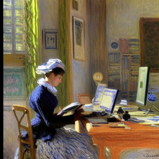 Computer generated picture (DreamStudio) after Claude Monet: Prompt "computers and literatures" (CC0 1.0)