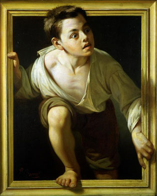 "Huyendo de la crítica" ("Escaping criticism"), Trompe-l'œil, oil on canvas, by Pere Borell del Caso, public domain, https://commons.wikimedia.org/wiki/File:Escaping_criticism_by_Caso.jpg