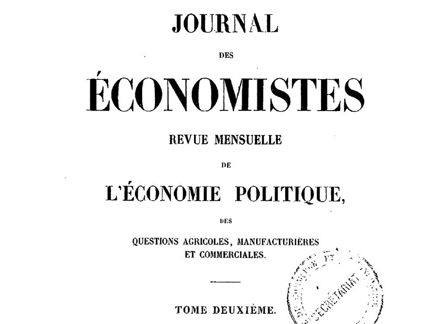 "Journal des économistes", 1842, Titelseite (Quelle: gallica.bnf.fr/BnF)