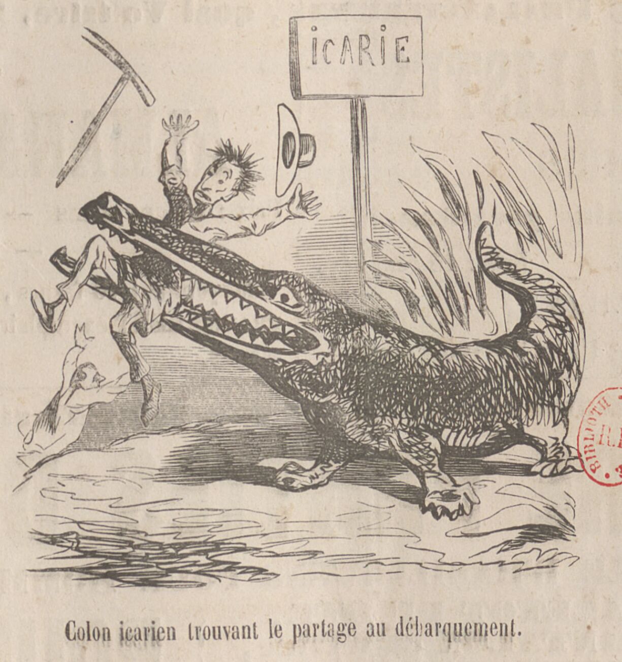 Caricature of the Icarian colony by Amadée de Noé (alias Cham) from the satirical magazine <i>Le Charivari</i>, 3 December 1848; source: gallica.bnf.fr / BnF